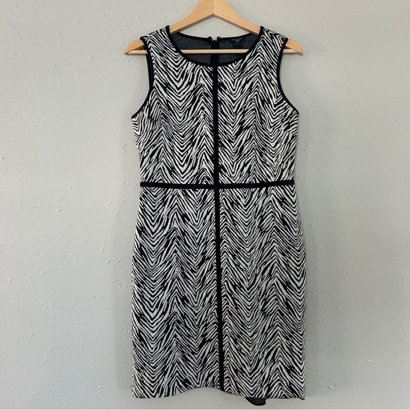 Ann Taylor Factory Zebra Print Sheath Dress Formal Animal Print Party 10 Petite - Picture 2 of 11